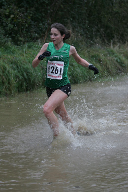 Frances Briscoe on her way through the 'shoewash' at the 2008 Ascott-Under-Wychwood round of the Oxford Mail Cross Country League.