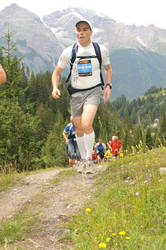 Richard Thevenon striding out along the maountain track.