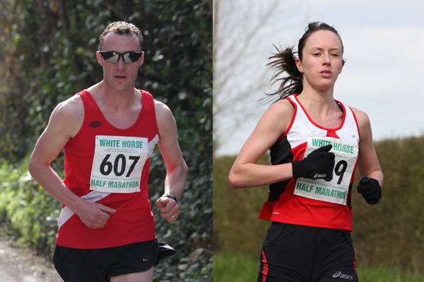Paul Farmer (Ampthill & Flitwick Flyers RC) and Charlotte Penfold (Bournemouth AC) on their way to victory in the 2009 White Horse Half Marathon.