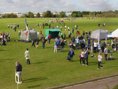 The White Horse Harriers' Tent in centre of things at the first Chiltern Cross Country League fixture held at Horspath, Oxford in October 2009.