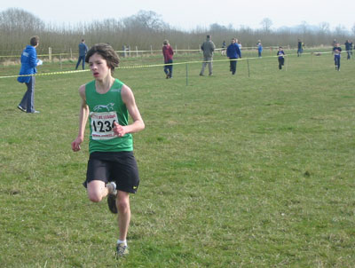 One of our young athletes approaching the finish in the Oxford Mail Cross Country League at Clanfield.